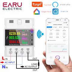 100A Tuya WIFI Din Rail Smart Switch Remote Control AC 220V 110V Digital Power Energy Volt Amp Kwh Frequency Factor Meter